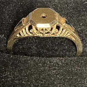 18K White Gold Art Deco Octagon Illusion Semi-Mount Ring “Spider Web” Filagree